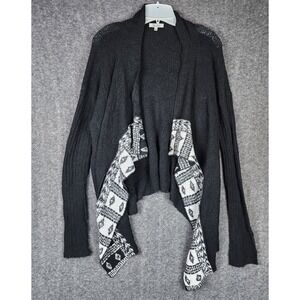 Mudd Cardigan Womens L Open Front Black Metallic Geometric Draped EUC